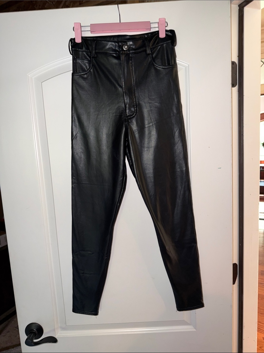 Blackmilk Black Vegan Leather Skinny Jumpsuit-Style Pants